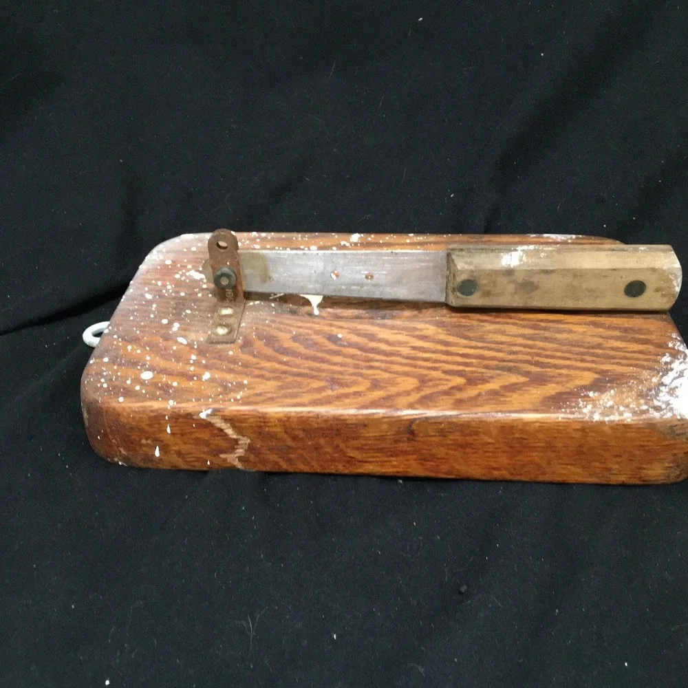 Primitive Vintage Guillotine Knife Cutter Slicer Tool Wood Base Handmade